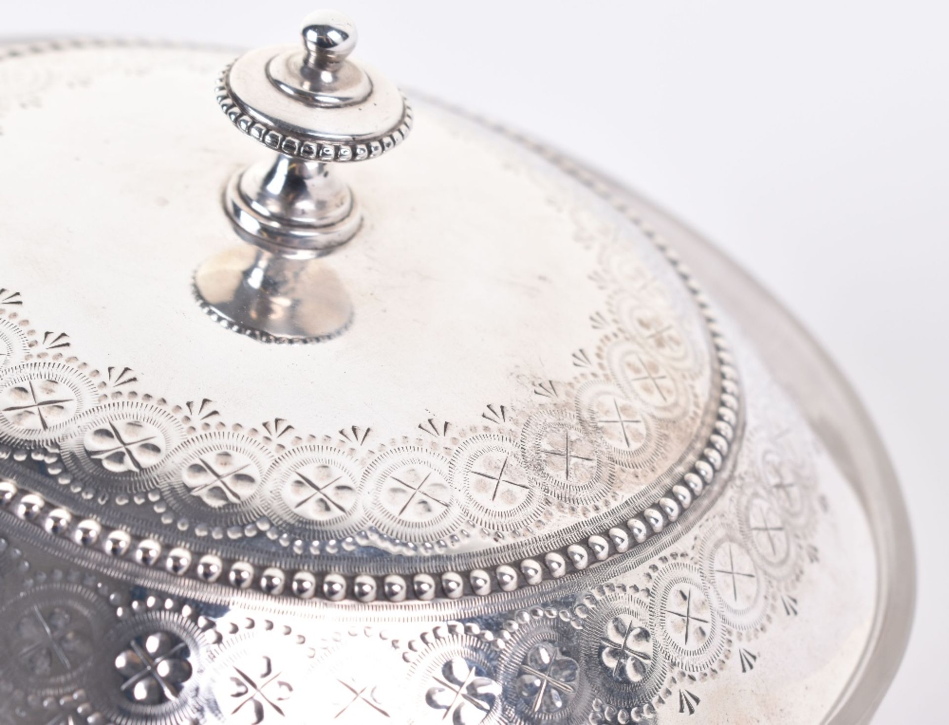 A Victorian silver and glass butter dish or sweet pot and plate, 1880, by Joseph Bradbury and John H - Image 6 of 8