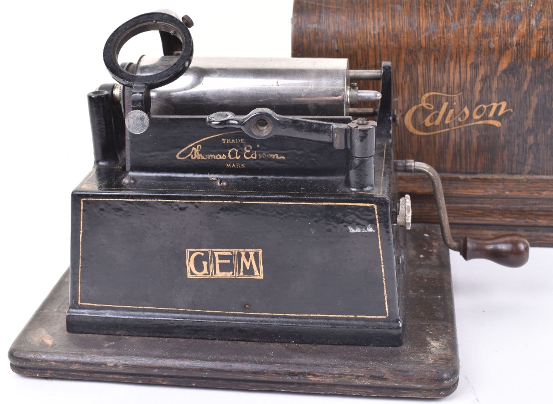 A Thomas Edison Gem phonograph with case, together with a box of record cones - Image 3 of 4