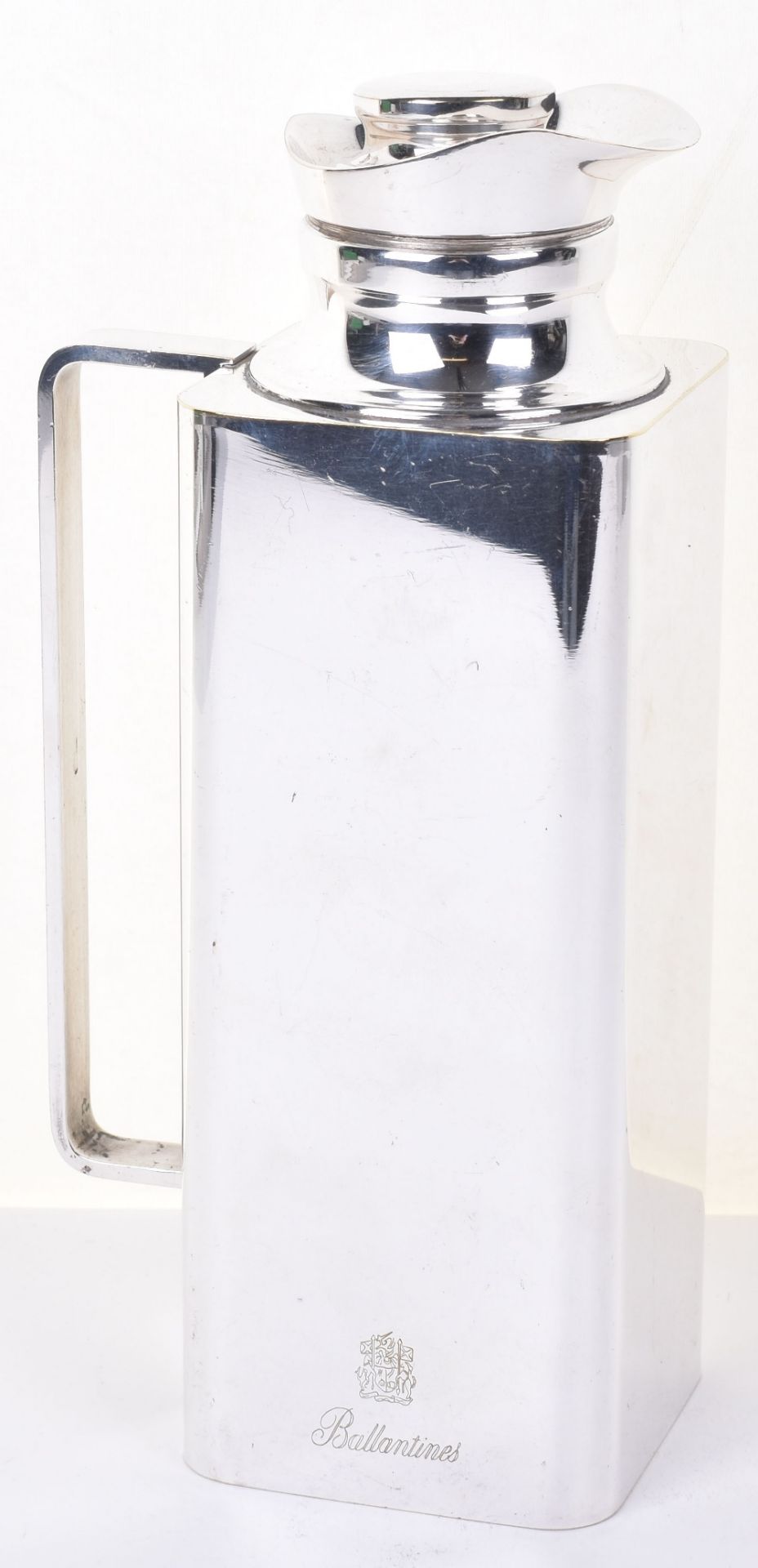 A 20th century silver plated thermos flask engraved Ballantines, 18.5cmH