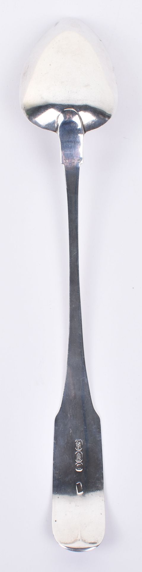 An Irish George III silver fiddle pattern straining spoon, Dublin 1807 by Richard Sawyer, 34cm - Image 3 of 6