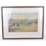 John King (1929-1914) coloured print, showing Trooping the Colour, signed in pencil in margin, frame