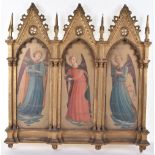 Two triptych religious polychrome lithograph angels after Fra Angelico