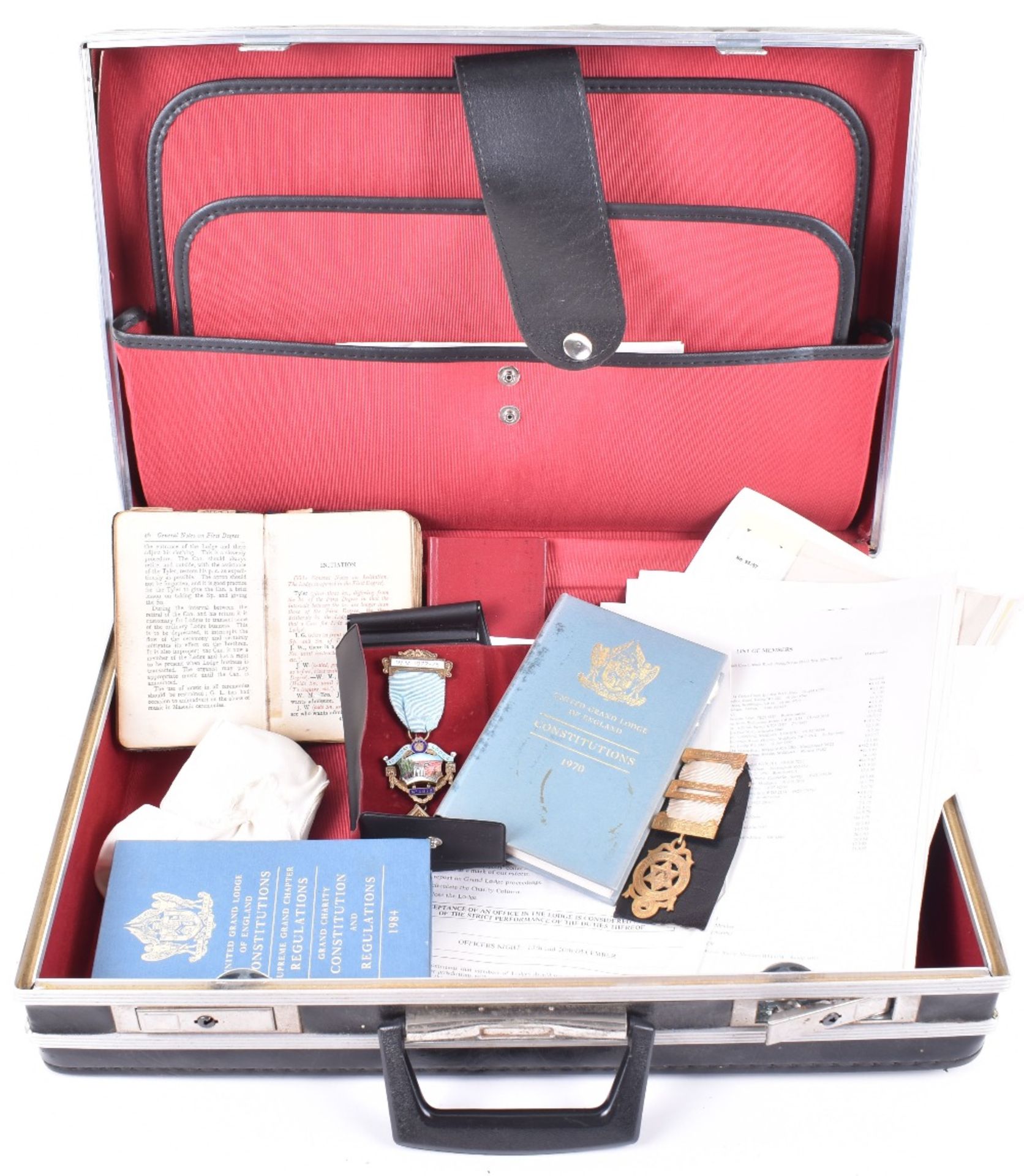 A mixed lot of Masonic items including a silver and enamel medal for Archway Lodge 1977-78