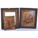 A pair of framed prints after J. Bahieu, of fishing village scene