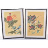 Six 20th Century Chinese ink and colour on silk, depicting birds on branches