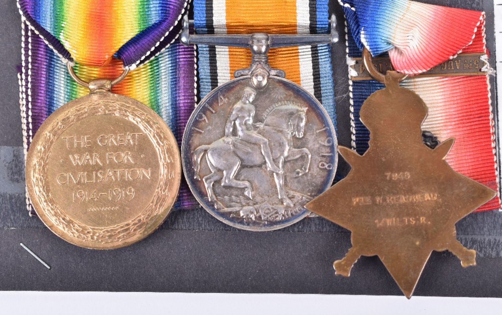 1914 “Mons” Star and Bar Medal Trio 1st Battalion Wiltshire Regiment - Image 4 of 4