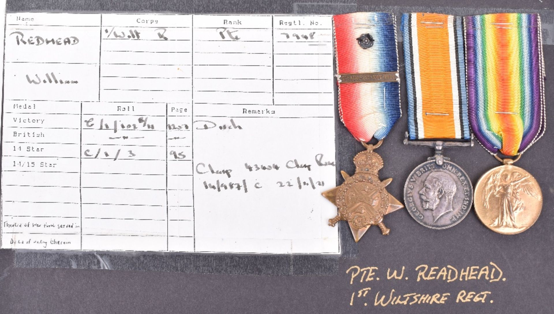 1914 “Mons” Star and Bar Medal Trio 1st Battalion Wiltshire Regiment