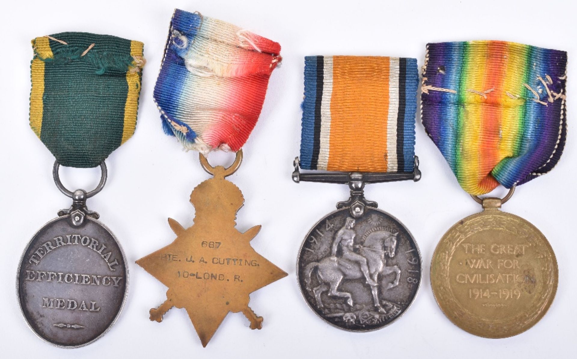 WW1 1914-15 Star Medal Trio & Territorial Efficiency Medal 10th London Regiment and Rifle Brigade - Image 4 of 4