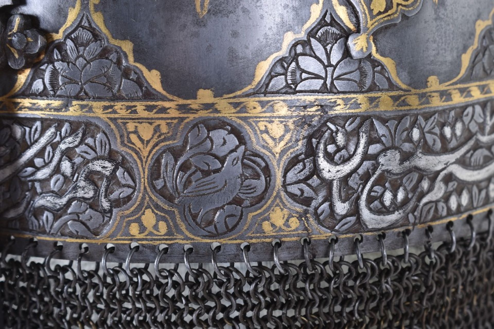 Very Fine Persian Helmet Khula Khud and Matching Shield Dhal, Qjar Dynasty - Image 7 of 27