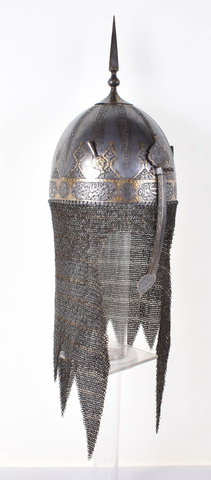 Very Fine Persian Helmet Khula Khud and Matching Shield Dhal, Qjar Dynasty - Image 10 of 27