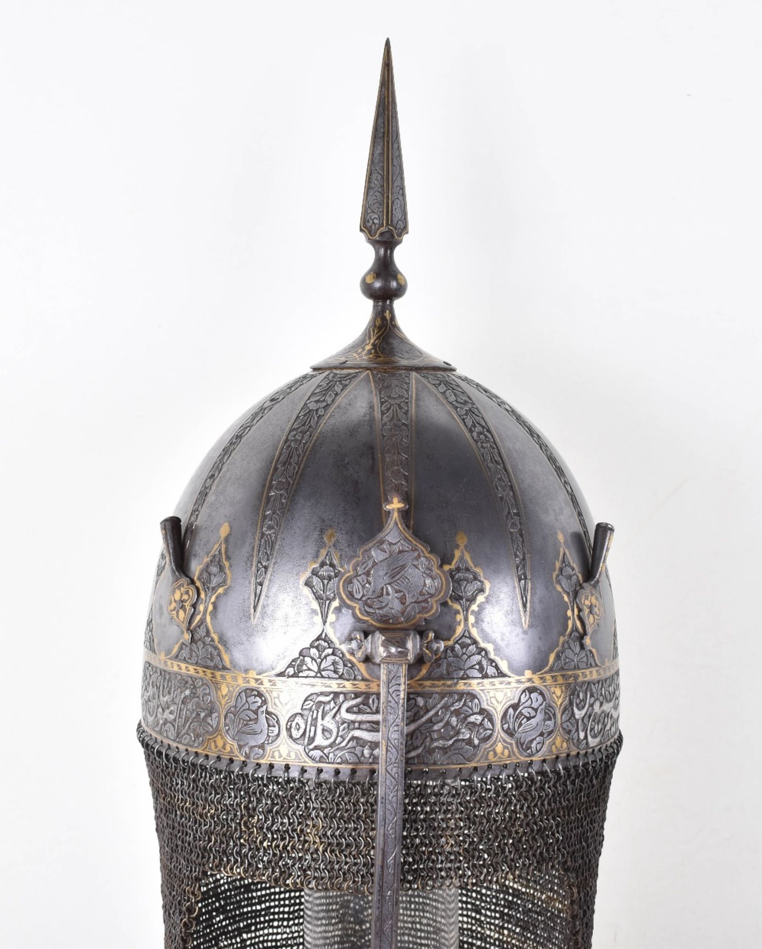 Very Fine Persian Helmet Khula Khud and Matching Shield Dhal, Qjar Dynasty - Image 3 of 27