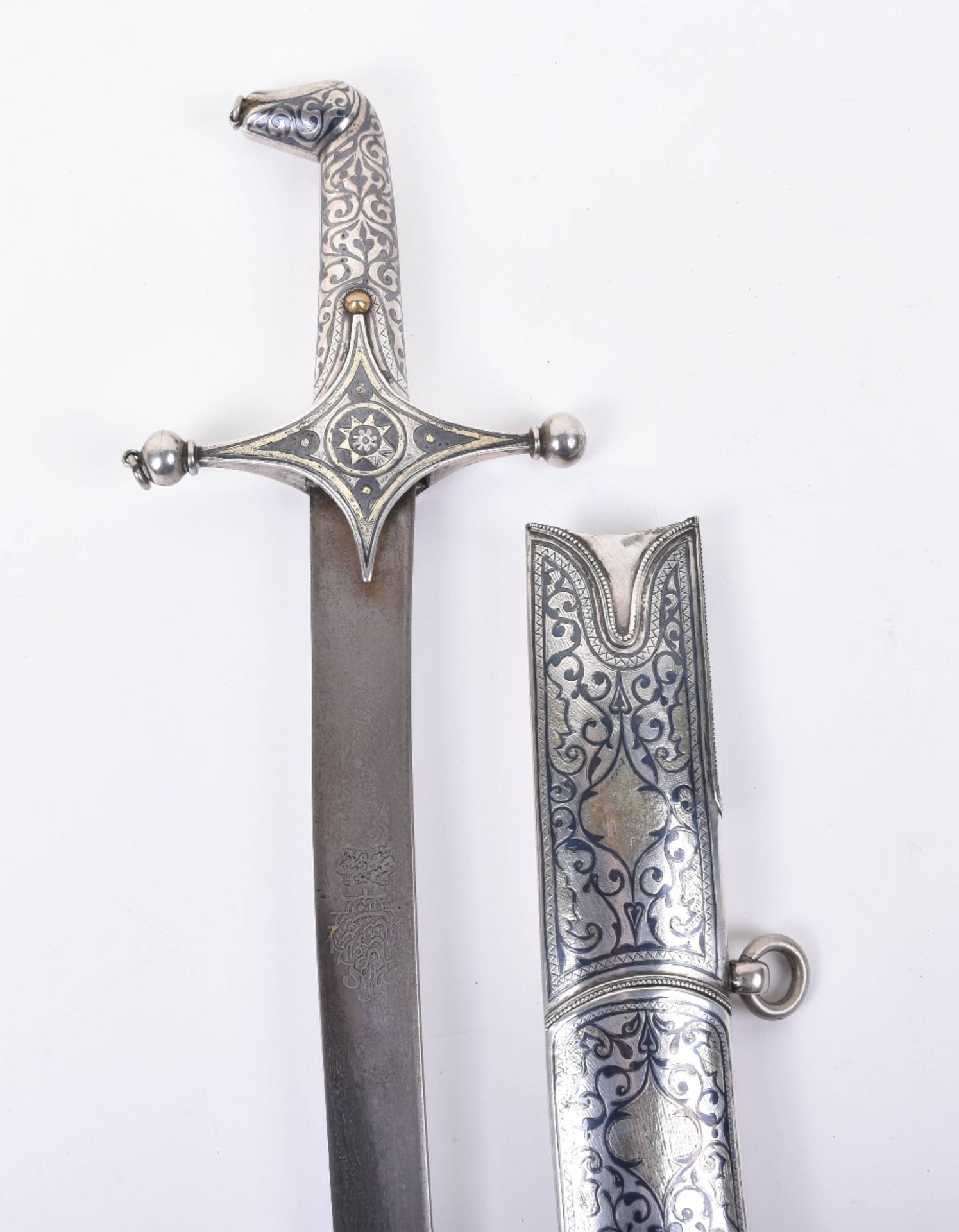 Fine Georgian Niello Silver Mounted Sword Shamshir