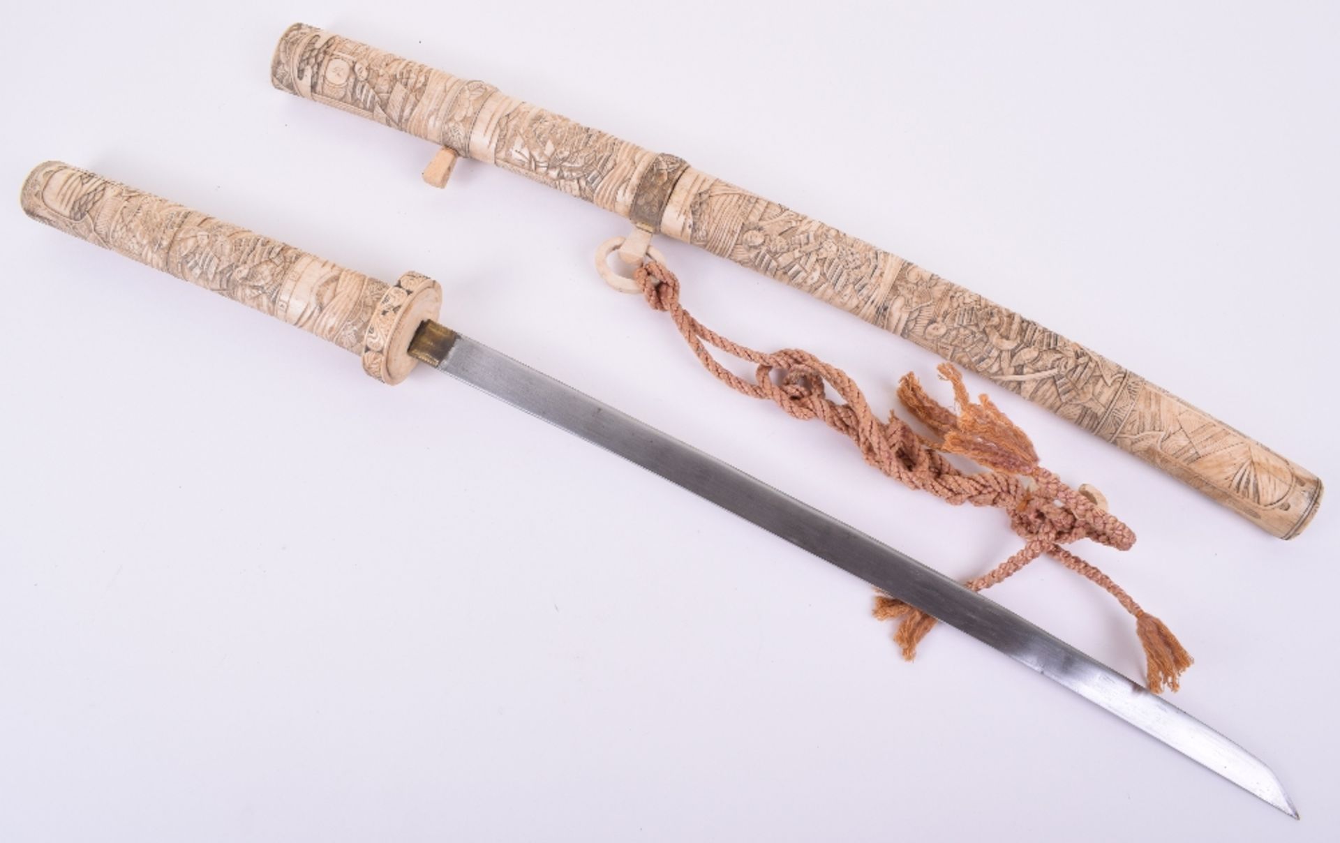 Japanese Carved Bone Sword Katana - Image 4 of 9