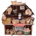 A sweet and early miniature wooden painted Basket stall, German 1840s,