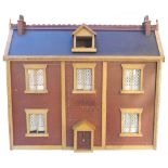 A good painted wooden dolls house and contents, English mid 19th century,