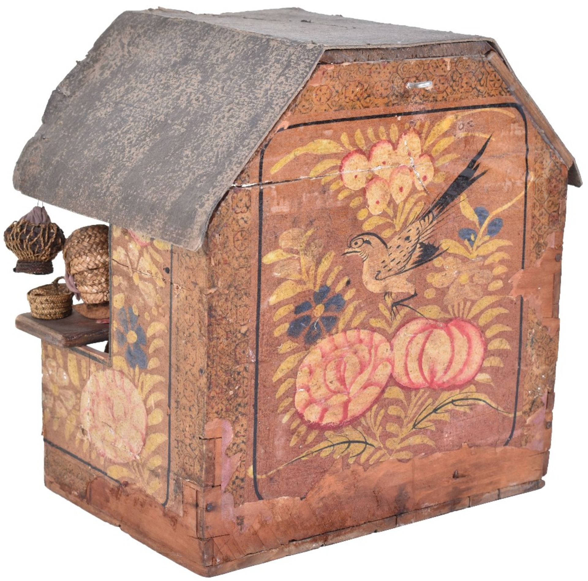 A sweet and early miniature wooden painted Basket stall, German 1840s, - Image 2 of 2