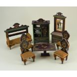 Set of dolls house Art Nouveau style furniture, German 1890s,