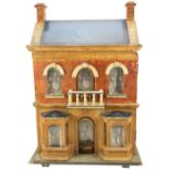 Moritz Gottschalk Model 9, painted wooden blue roof dolls house with contents, German, circa 1890,