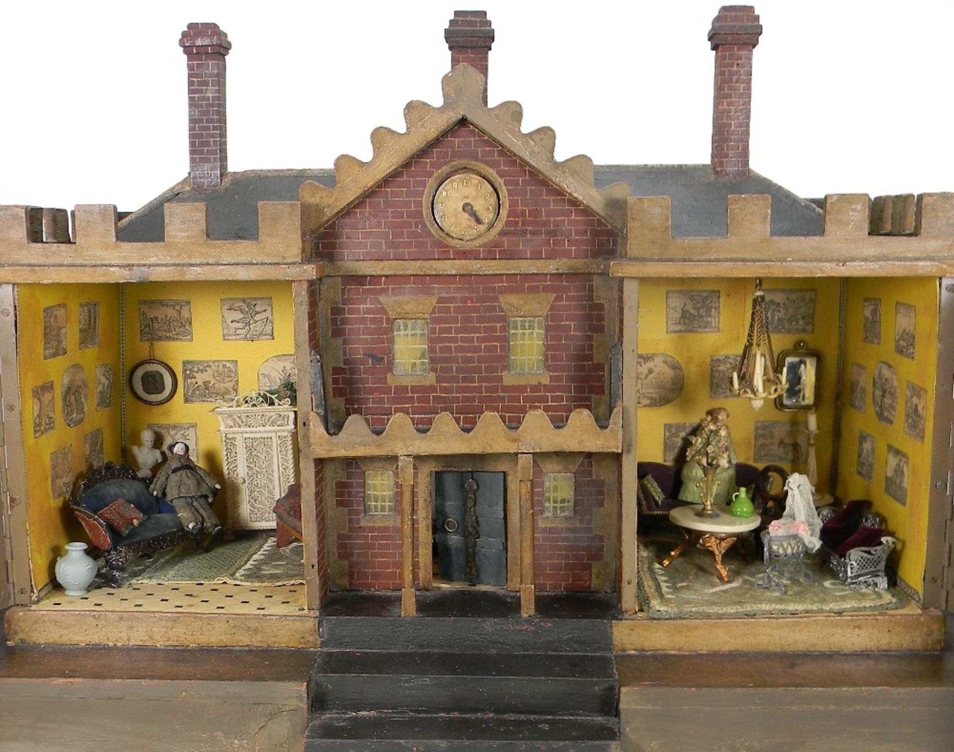 Rare painted Queen Anne style wooden country Manor dolls house and contents, English 1770-1790, - Image 2 of 5