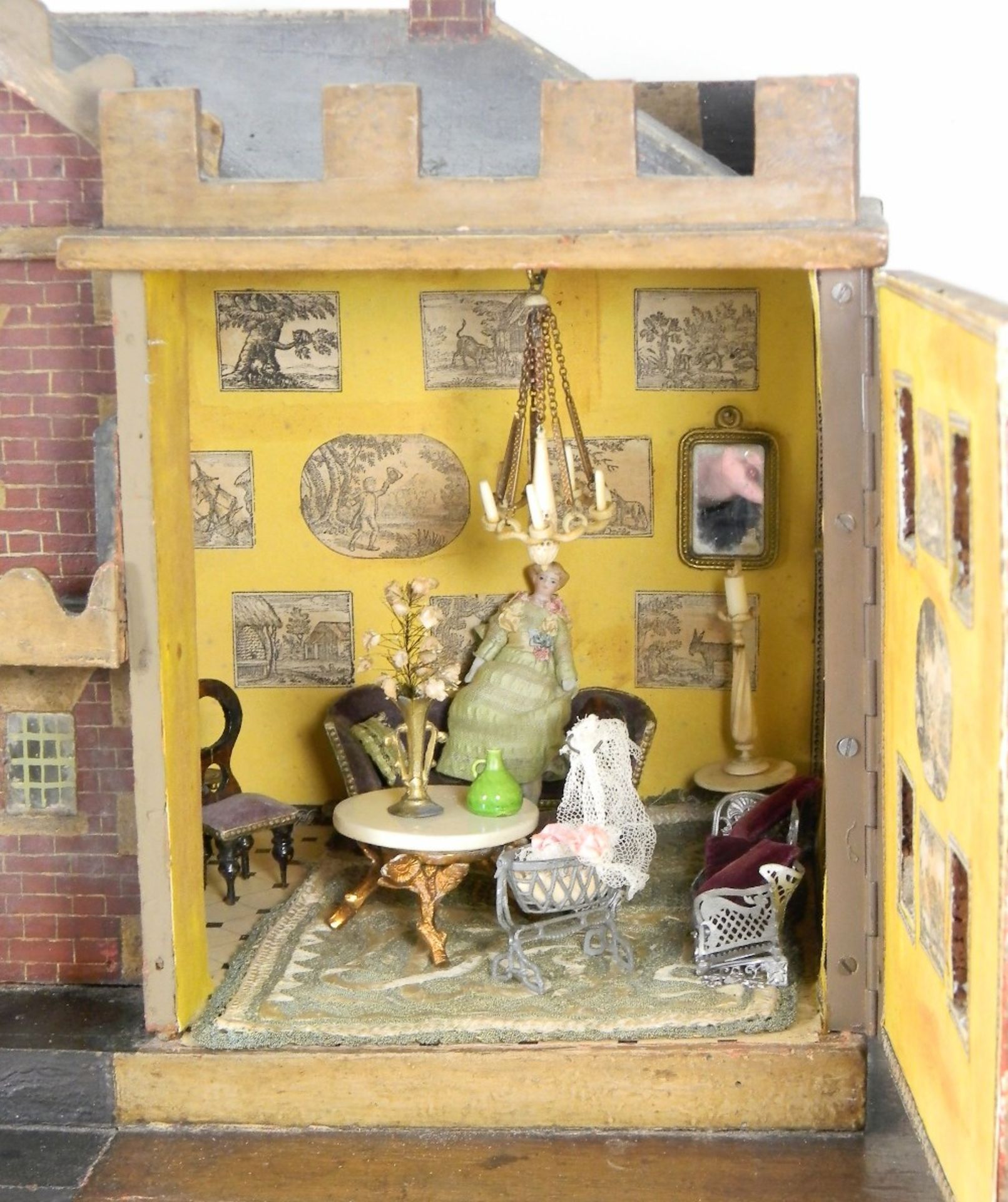 Rare painted Queen Anne style wooden country Manor dolls house and contents, English 1770-1790, - Image 3 of 5