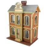 Small Moritz Gottschalk Model 10, painted wooden blue roof dolls house with contents, German for the