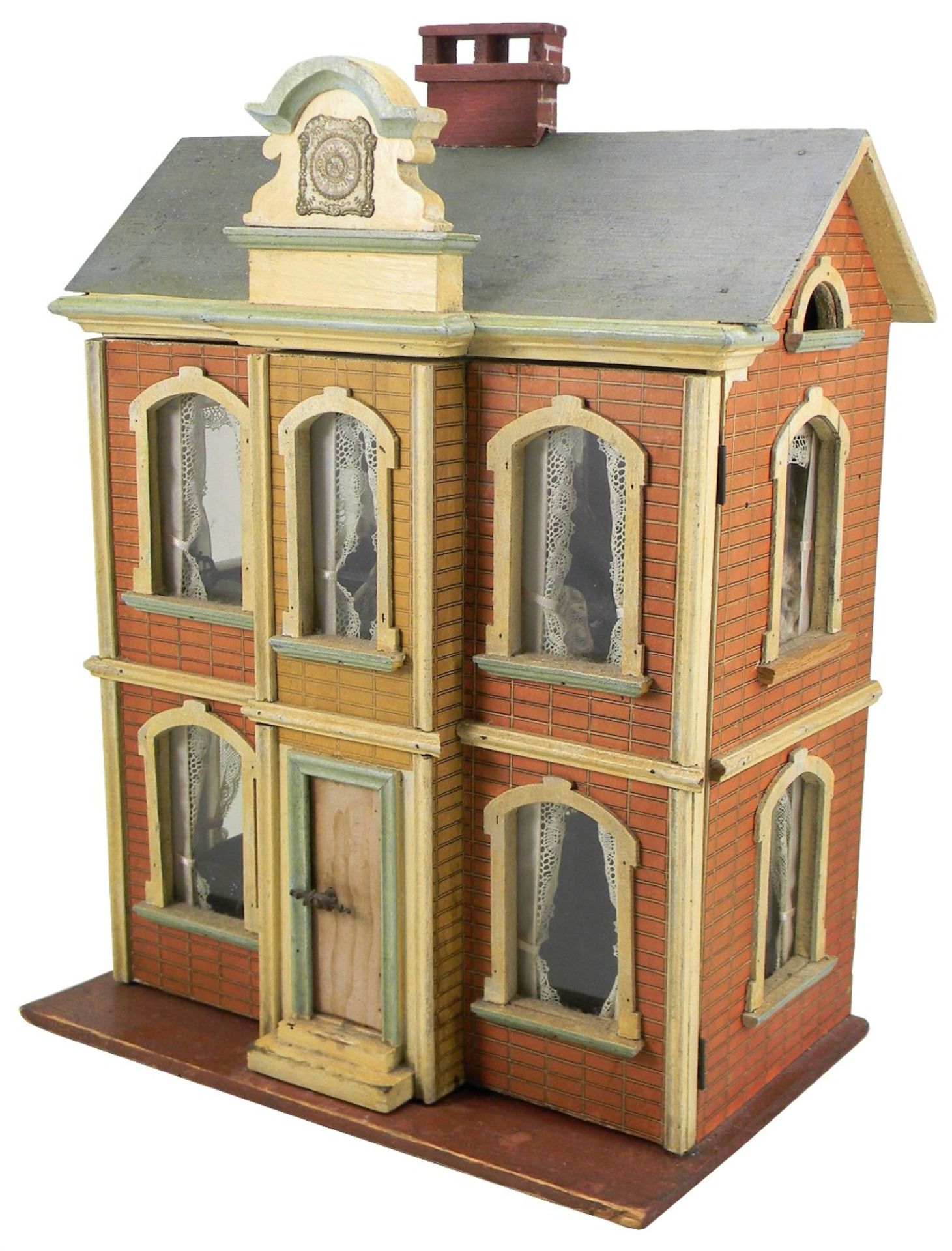 Small Moritz Gottschalk Model 10, painted wooden blue roof dolls house with contents, German for the