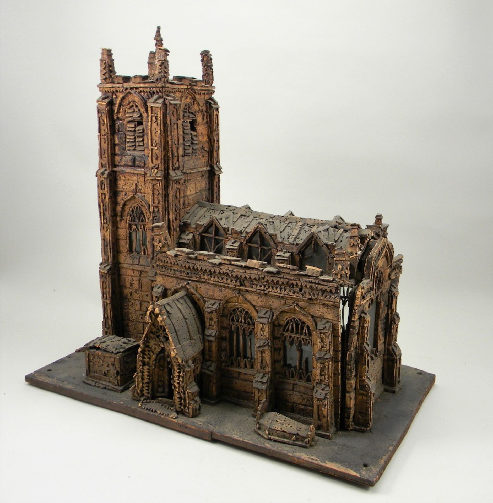 Rare and early cork model of a church with Grodnertal wooden dolls, circa 1825, - Image 2 of 4