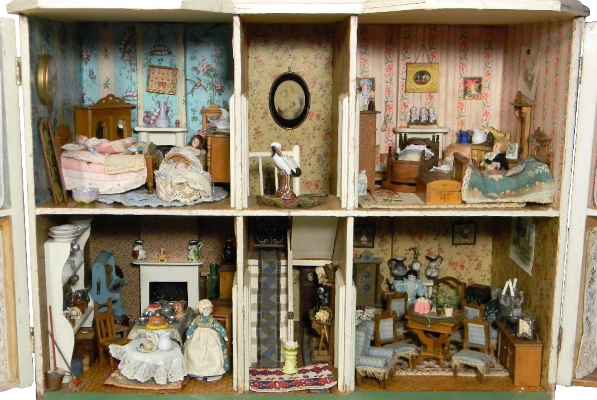 G & J Lines painted wooden dolls house with contents, English circa 1910, - Image 2 of 6