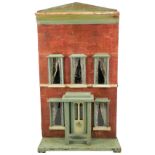 Painted wooden box-back dolls house, probably Silber& Flemming and contents, English circa 1890,