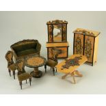 Selection of decorative wooden doll house furniture, German circa 1890,