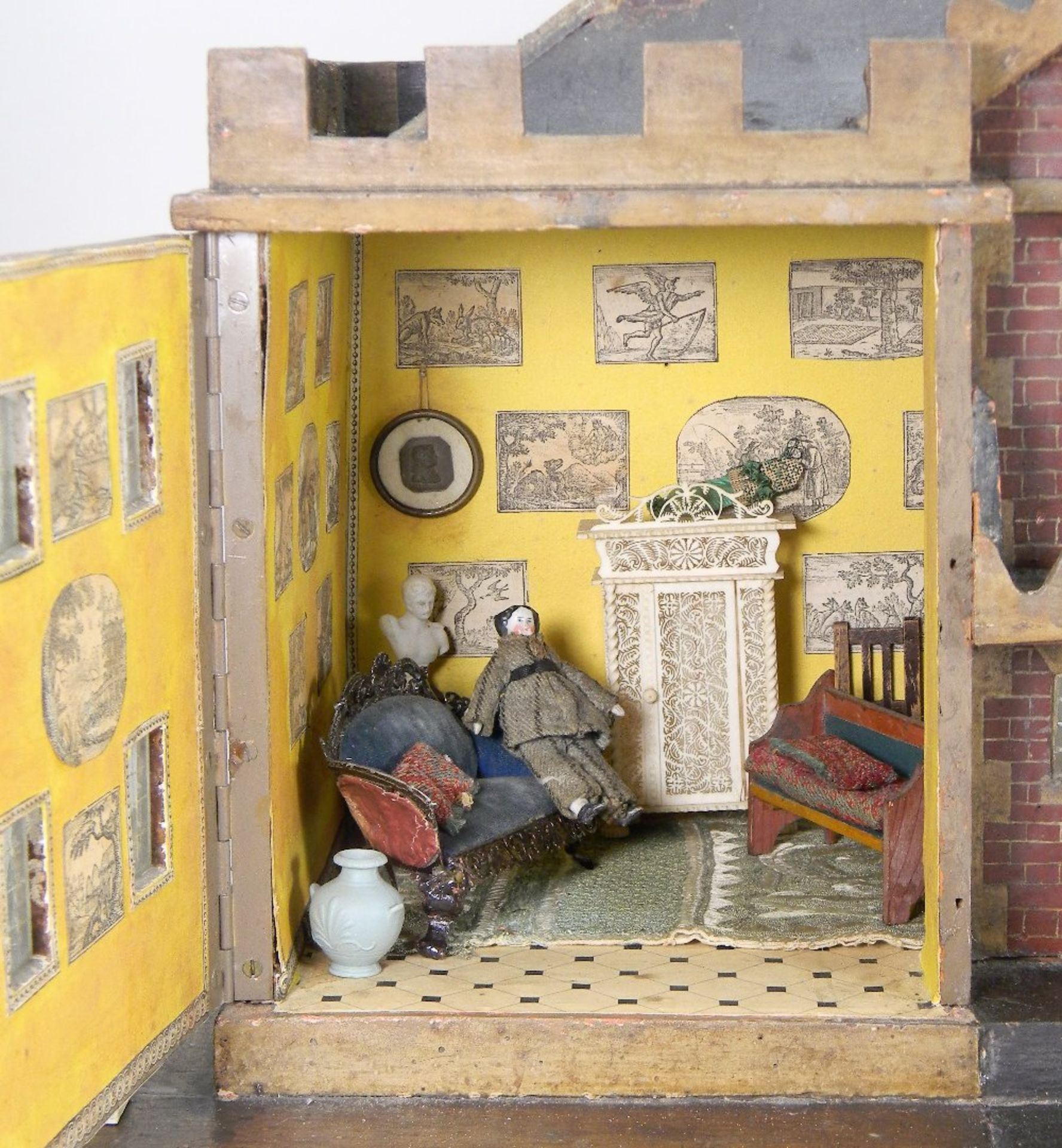 Rare painted Queen Anne style wooden country Manor dolls house and contents, English 1770-1790, - Image 4 of 5