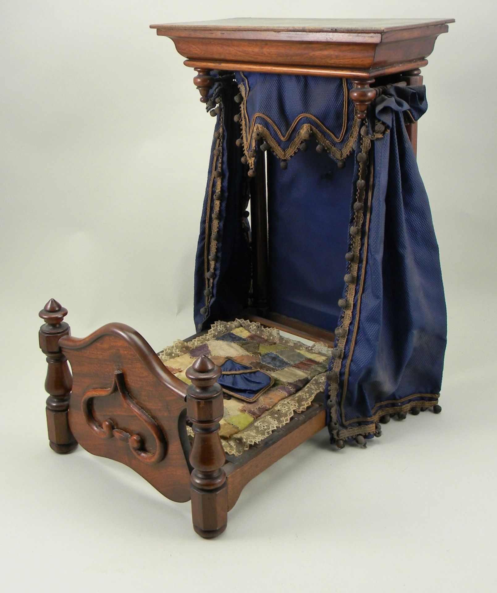 A good mahogany dolls half tester bed, English 19th century