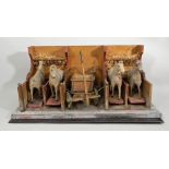 Early painted wooden stables with carriage and four horses, German 1870-80,