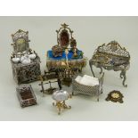 Soft metal dolls house furniture, German 1880s-90s,