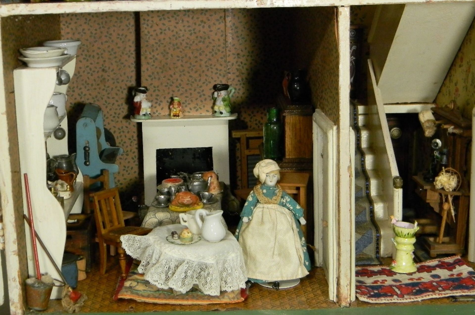 G & J Lines painted wooden dolls house with contents, English circa 1910, - Image 5 of 6