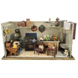 Early German dolls tin-plate kitchen room set, 1880s,