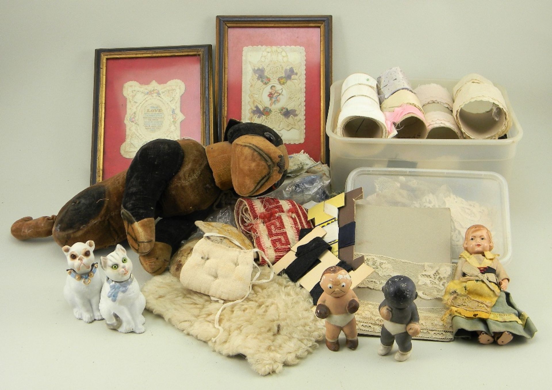 Collection of dolls clothes, straw bonnets, ribbons, lace and more, - Image 2 of 3