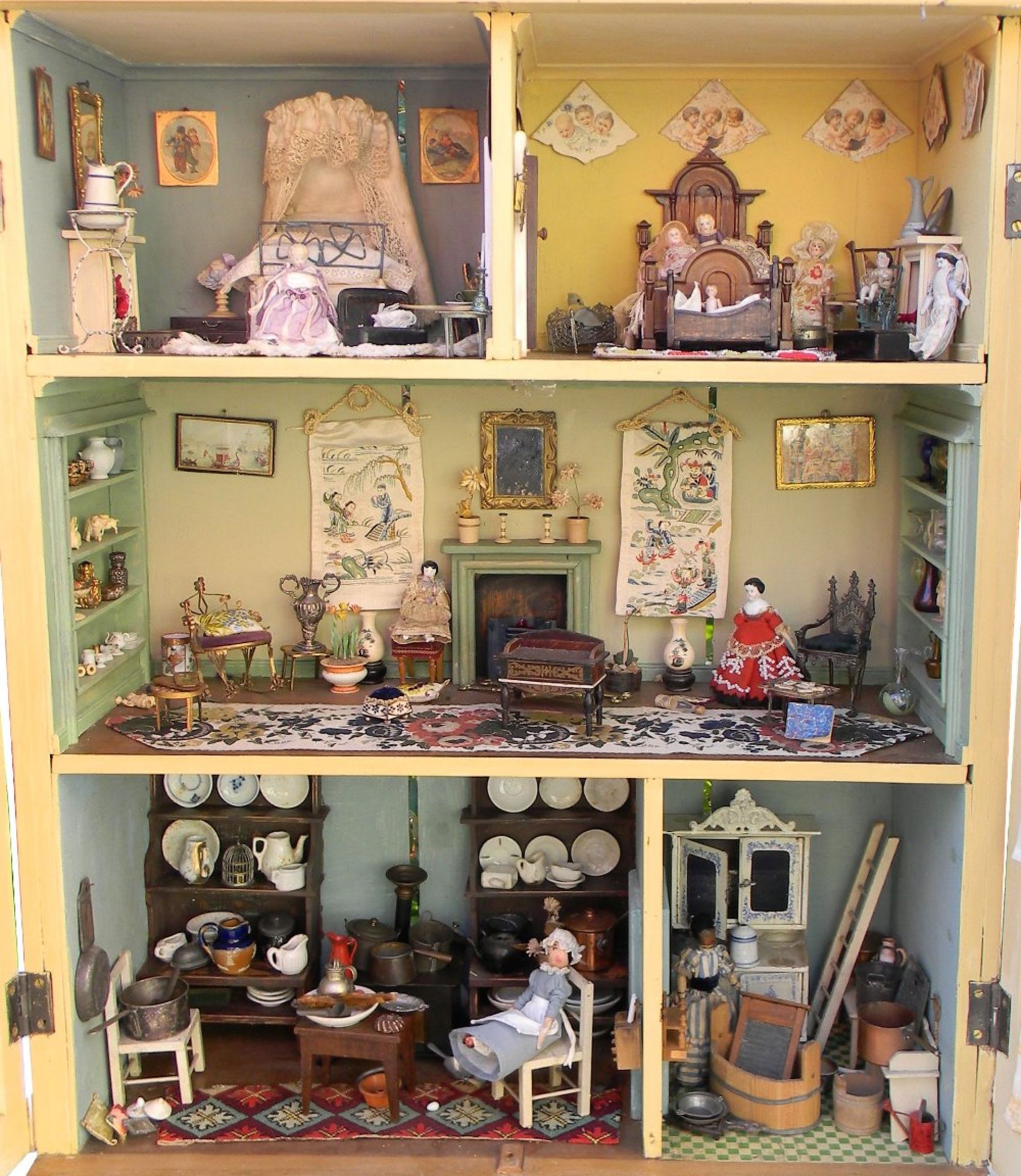 English painted pink wooden dolls house in the Gothic style, - Image 2 of 2