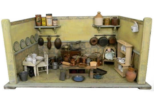 Painted wooden Kitchen room set, German circa 1900,