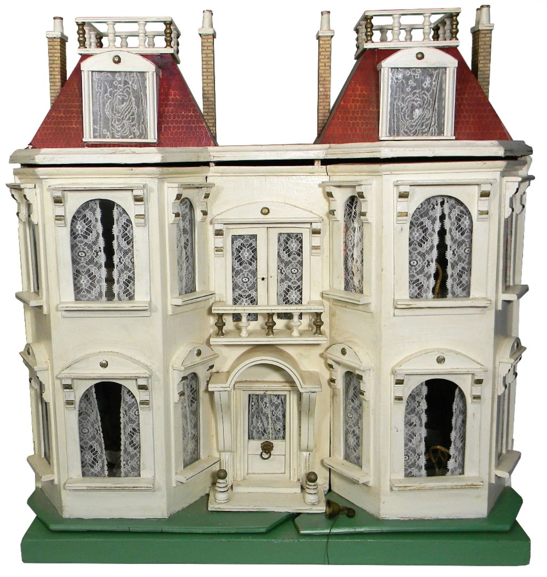 G & J Lines painted wooden dolls house with contents, English circa 1910,