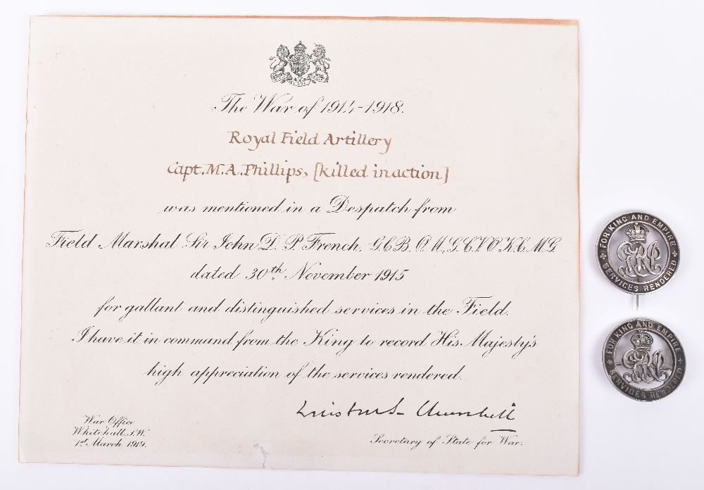 Great War Posthumous Mention in Despatches Certificate