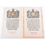 2x Great War Memorial Scrolls of London Regiment Interest