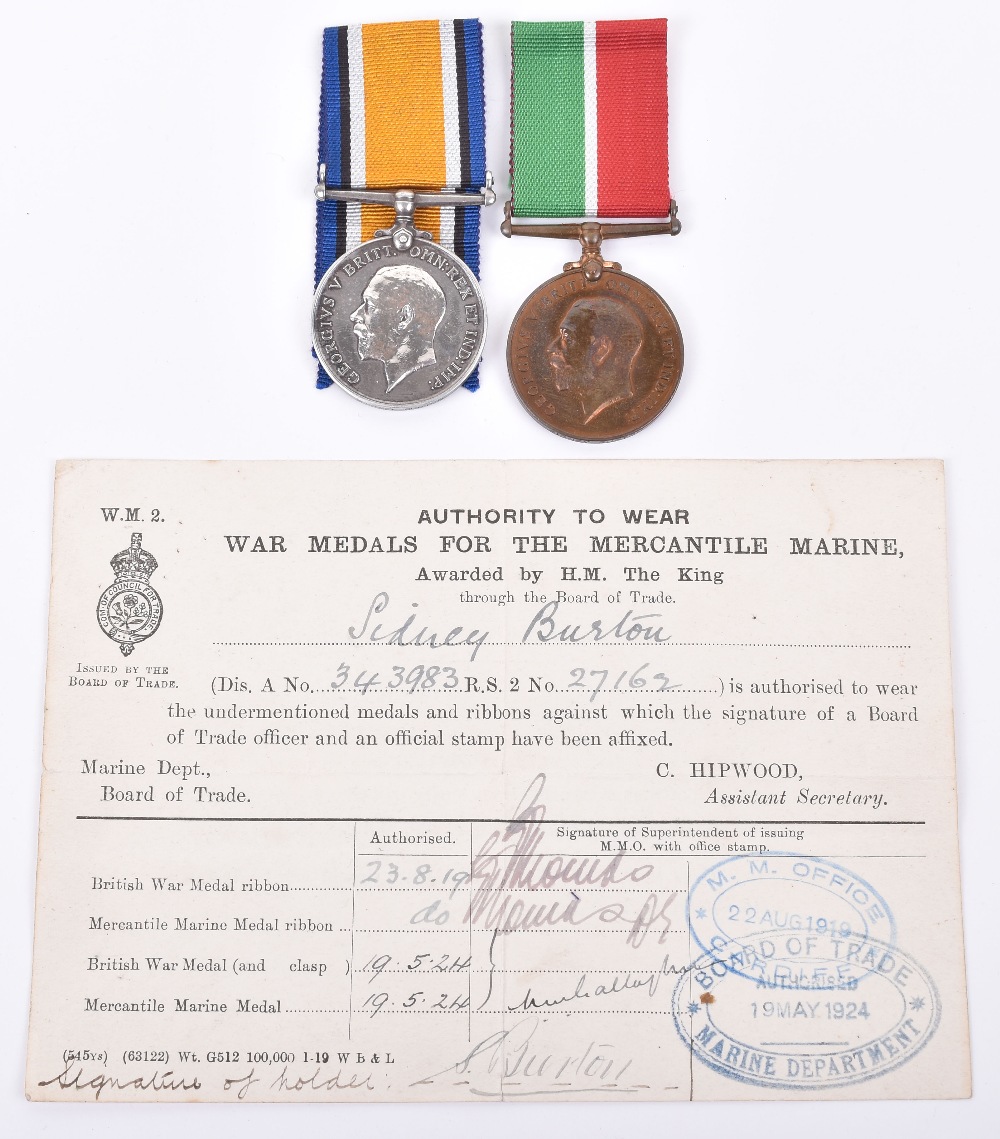 WW1 Mercantile Marine Medal Pair to Master of the Merchant Ship “Prosper”