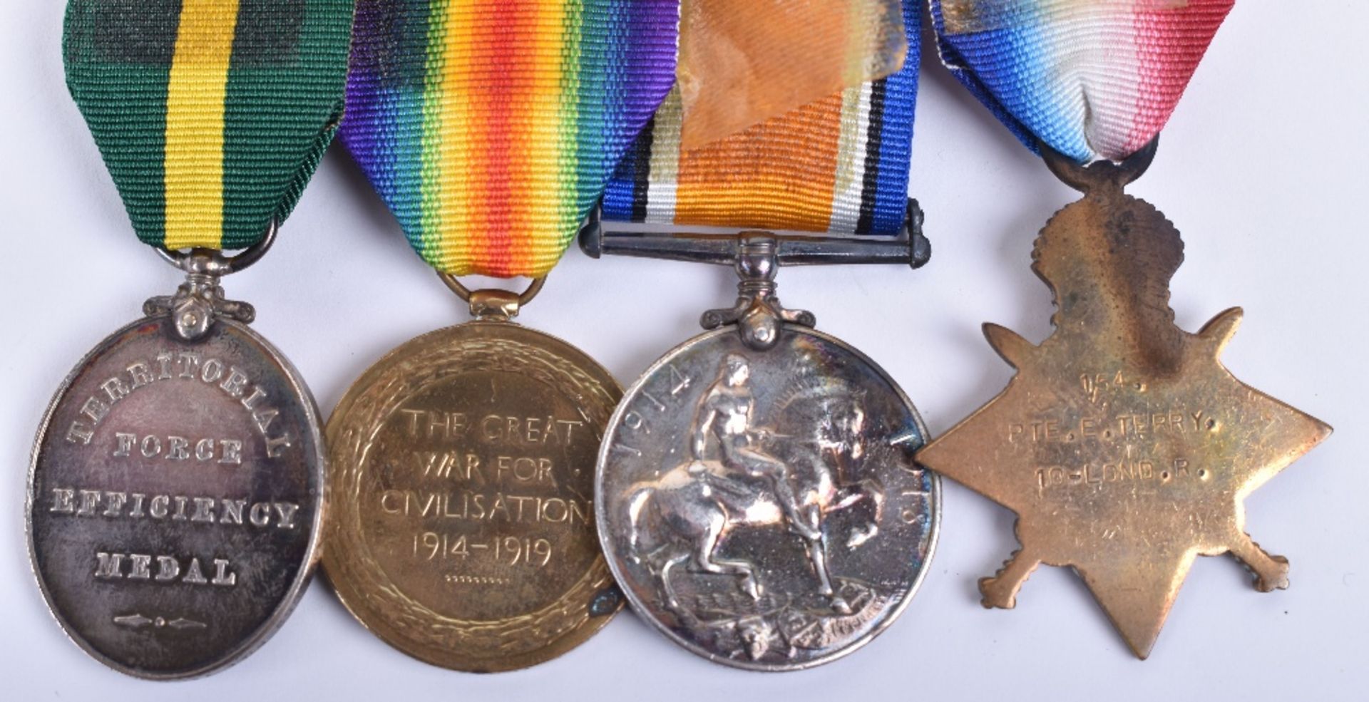 1914-15 Star Medal Trio and Territorial Force Efficiency Medal 10th London Regiment - Image 6 of 6