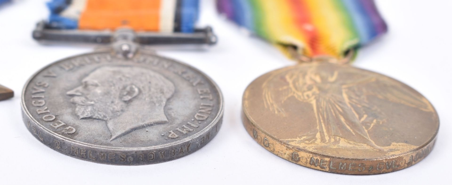 Scarce Great War Medal Trio Customs Department M.E.F and Bombay Bn I.O.F - Image 2 of 3