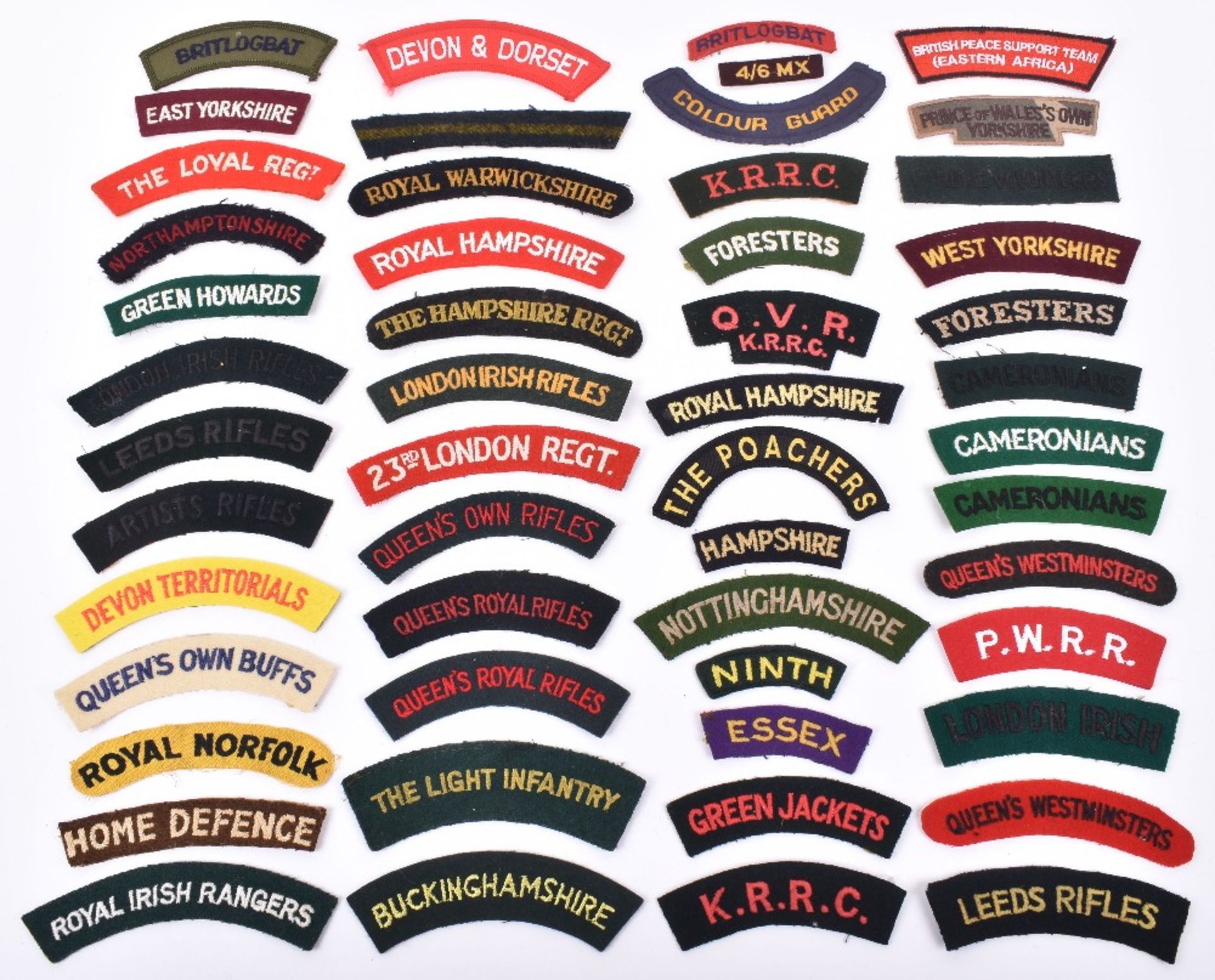 Quantity of British Cloth Regimental Shoulder Titles