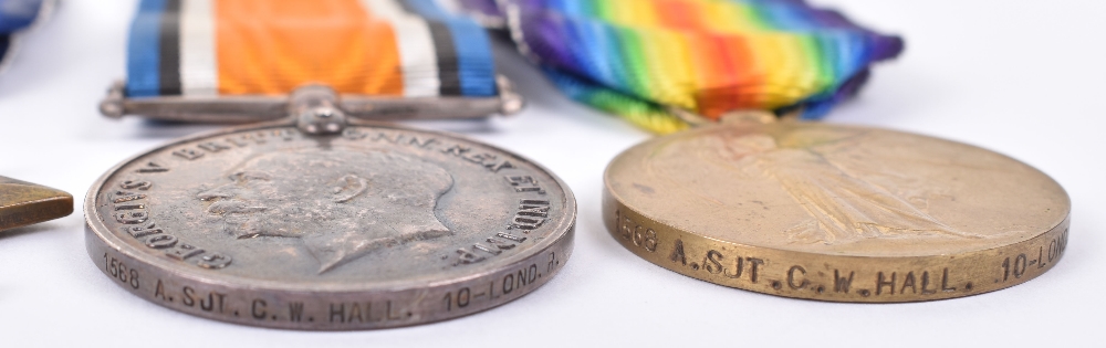 Great War 10th London Regiment Casualty Medal Trio and Memorial Plaque - Image 5 of 7