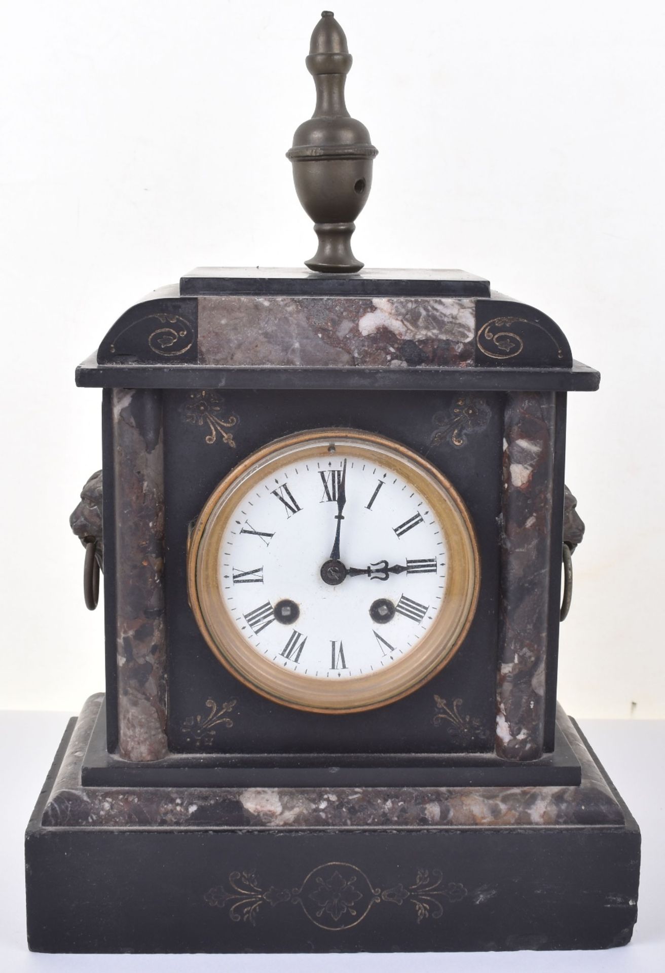 Victorian marble and black slate mantle clock