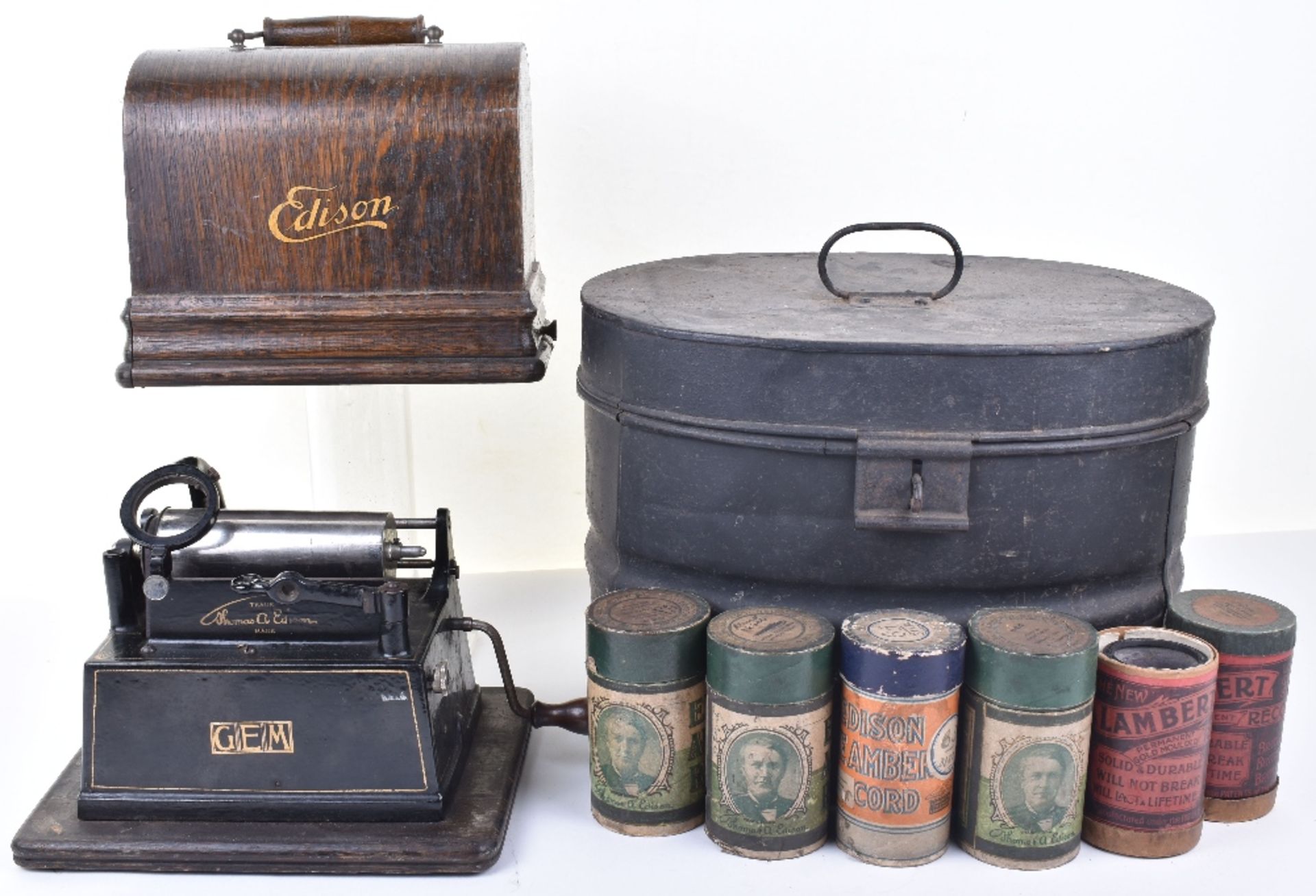 A Thomas Edison Gem phonograph with case