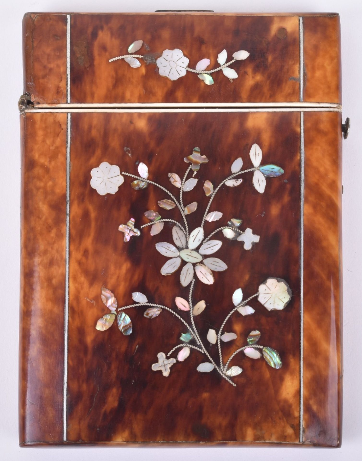 ^A Victorian tortoiseshell and mother of pearl card case